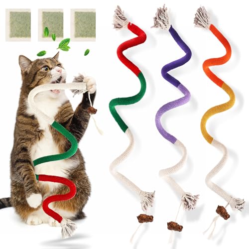 TEAWOO Sisalseil Katzenspielzeug, 3 Stück, Katzenkauspielzeug für Zahnreinigung, 70 cm, großes Katzenminze-Seilspielzeug für Indoor-Katzen, interaktives Katzenminze-Zahnspielzeug, sicheres von TEAWOO