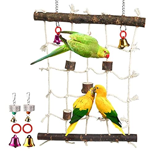 5 Stück Vogelspielzeug Sittich Kletternetz Baumwollseil Leiter Kausteine Glocke Spielzeug für Lovebird Nymphensittich Conure Wellensittich Kletternetz von TEBI