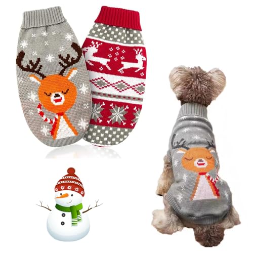 TECHEEL 2 Stück Weihnachts Haustier Katze Hunde Pullover, Hundepullover Weihnachten,Katze Weihnachten kostüm,Weihnachten Strickpullover Hunde Kostüme Weihnachten-Tag Winter Warmer für Katze,Hund(B) von TECHEEL