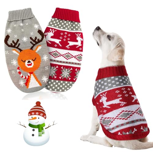 TECHEEL 2 Stück Weihnachts Haustier Katze Hunde Pullover, Hundepullover Weihnachten,Katze Weihnachten kostüm,Weihnachten Strickpullover Hunde Kostüme Weihnachten-Tag Winter Warmer für Katze,Hund (A) von TECHEEL