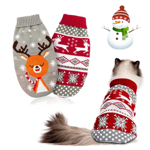 TECHEEL 2 Stück Weihnachts Haustier Katze Hunde Pullover, Hundepullover Weihnachten,Katze Weihnachten kostüm,Weihnachten Strickpullover Hunde Kostüme Weihnachten-Tag Winter Warmer für Katze,Hund(C) von TECHEEL