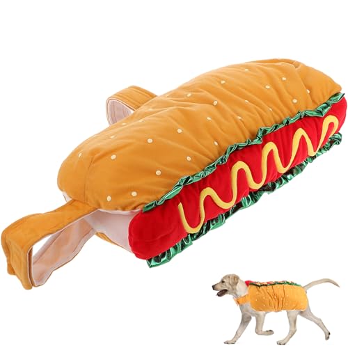 TEHAUX Hot-Dog-Haustierkostüm Süßes Hot-Dog-Kostüm Für Hunde Kleidung Halloween Hundebekleidung Hunde-Halloween-Kostüme Für Hunde Haustier Katzen Cosplay-Party Größe XL von TEHAUX