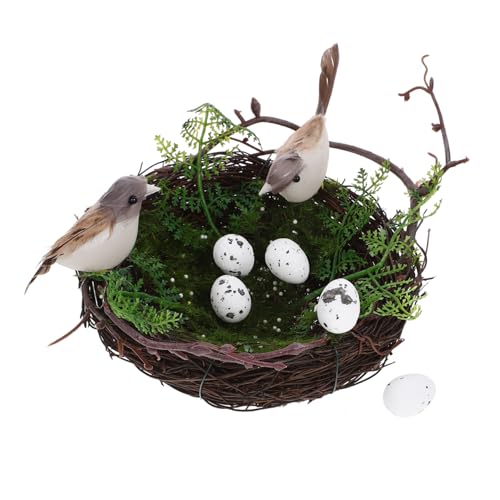 TEHAUX Vogelnest-Ornament Mit 5 Eiern Dekoratives Rattan-Nest Für Das Home-Office Für Jungen Und Mädchen von TEHAUX