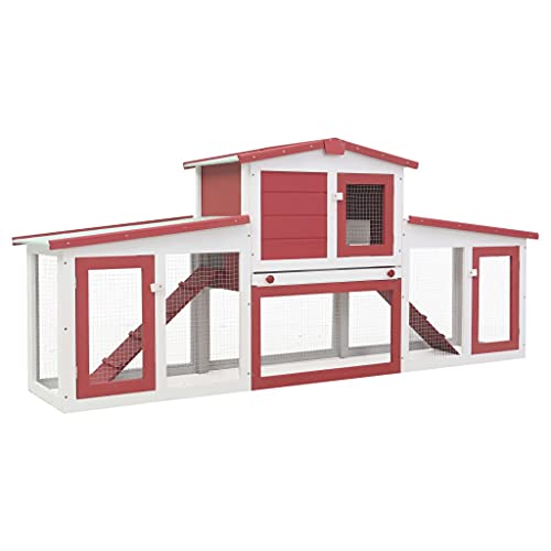 TEKEET Pet Supplies-Outdoor Großer Kaninchenstall, Rot und Weiß, 204 x 45 x 85 cm, Holz von TEKEET