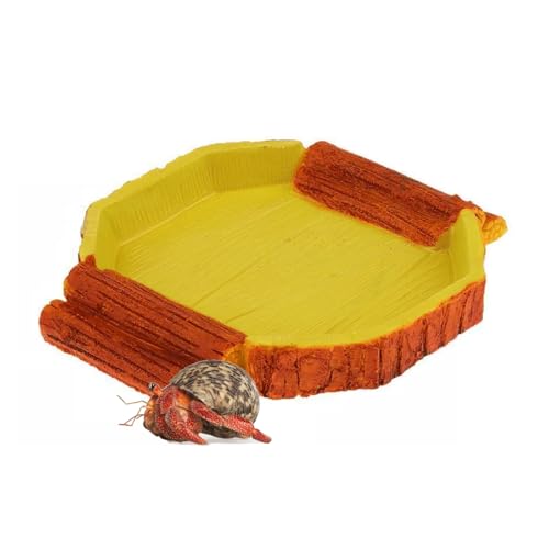 Einsiedlerkrebs-Wassertank Einsiedlerkrebs-Lebensraum Reptilienfutterschale Zubehör für Einsiedlerkrebse Schildkröte Eidechse Wassertank Käfig (Gelb, 15,5 x 14,5 x 2,0 cm) von TELADESHX