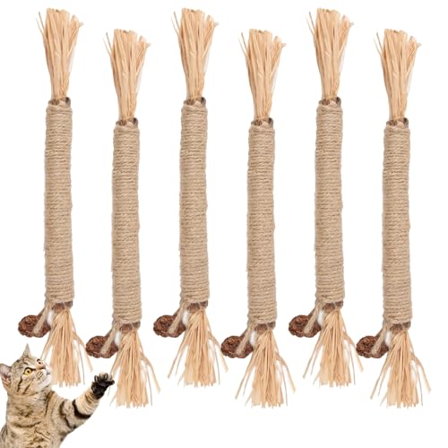 6 Stück Katzenminze Sticks,Katzenspielzeug,Zahnreinigende Knabberstangen,Katzen Kauspielzeug,Knabberstangen Katze,für Katzen Zahnpflege,Helfen Bei Zahnstein & Mundgeruch Gesund Hygiene Zahnpflege von TENGEE