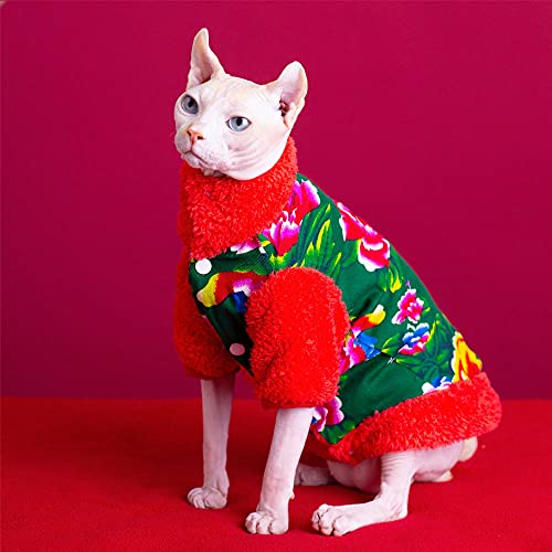 TENGTUD Haarlose Katzenkleidung, Heimtierbedarf für Sphynx-Katze Neujahrs- / Weihnachtskleidung-XS_Green von TENGTUD