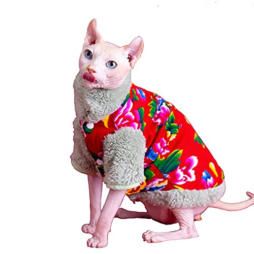 TENGTUD Haarlose Katzenkleidung, Heimtierbedarf für Sphynx-Katze Neujahrs- / Weihnachtskleidung-XXXL-_Rot von TENGTUD