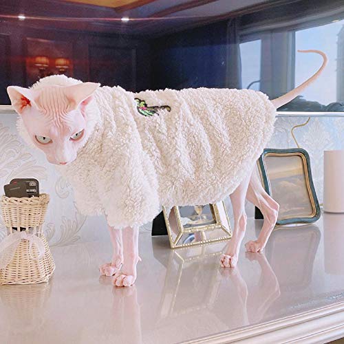 TENGTUD Haarlose Katzenkleidung, Herbst und Winter verdicken Sphynx/Devon Cat White Coat-M. von TENGTUD