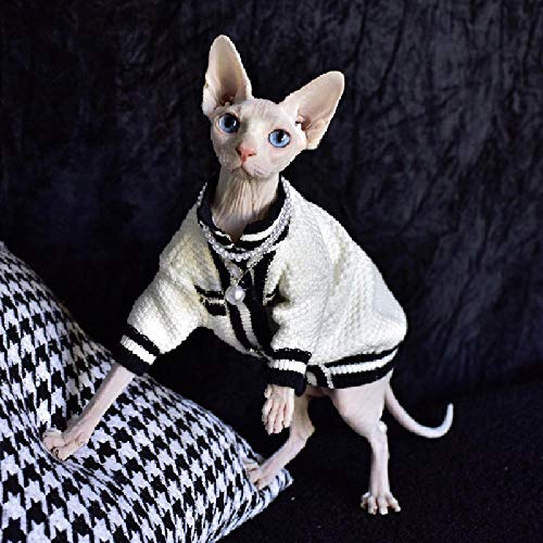 TENGTUD Haarlose Katzenkleidung, Sphynx/Devon Cat Herbst und Winter Dick gestrickter weißer Pullover-L. von TENGTUD