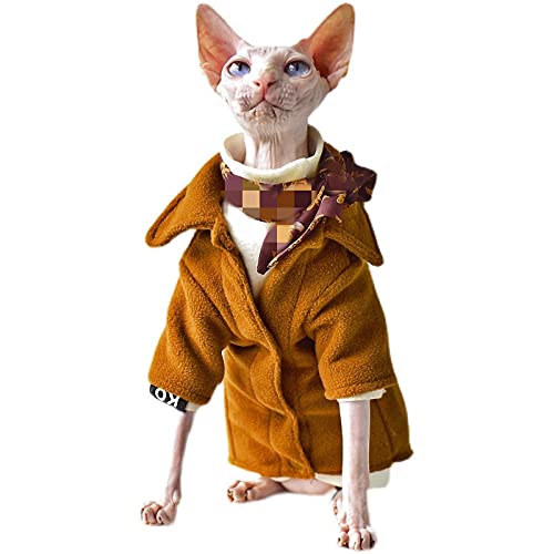 TENGTUD Haarlose Katzenkleidung, Sphynx/Devon Cat Super weicher und Dicker polarer Fleece-brauner Mantel-S von TENGTUD