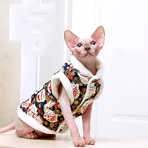 TENGTUD Haarlose Katzenkleidung, Sphynx/Devon Katzenkleidung zum Verdicken und Samt Herbst/Winter Rock-XL_Black von TENGTUD