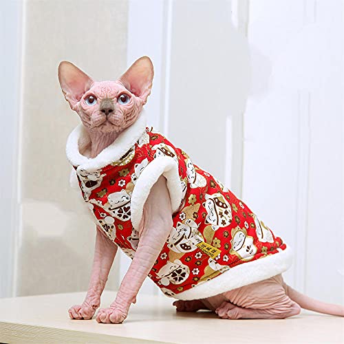 TENGTUD Haarlose Katzenkleidung, Sphynx/Devon Katzenkleidung zum Verdicken und Samt Herbst/Winterrock-36_Red von TENGTUD