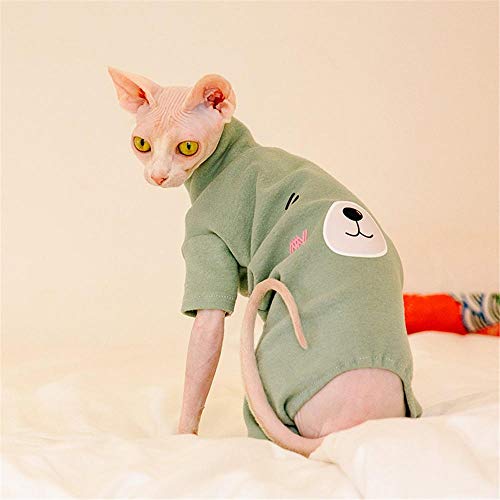 TENGTUD Haarlose Katzenkleidung, warme Kleidung für Sphynx-Katzen, reine Baumwolle, 4 Füße, XL_Grün von TENGTUD