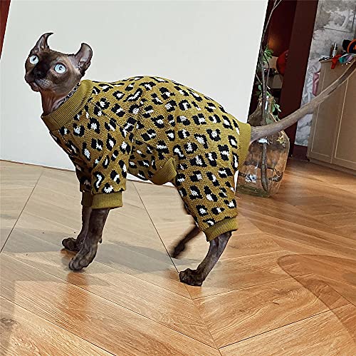 TENGTUD Haarlose Katzenkleidung für Sphynx-Katze, Leoparden-Winter-Haustierkleidung aus Reiner Baumwolle-XS_Mit Ärmeln von TENGTUD