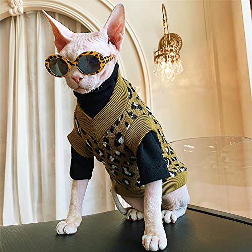 TENGTUD Haarlose Katzenkleidung für Sphynx-Katze, Leoparden-Winter-Haustierkleidung aus Reiner Baumwolle-m_Keine Ärmel von TENGTUD