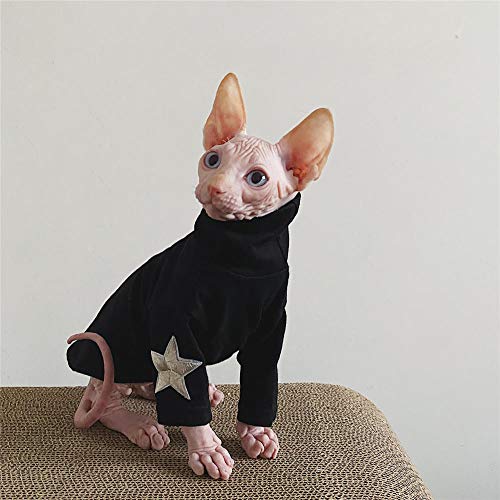 TENGTUD Haarlose Katzenkleidung für Sphynx-Katzen, warme Schwarze Winter- und Herbst-Haustierkleidung-M. von TENGTUD