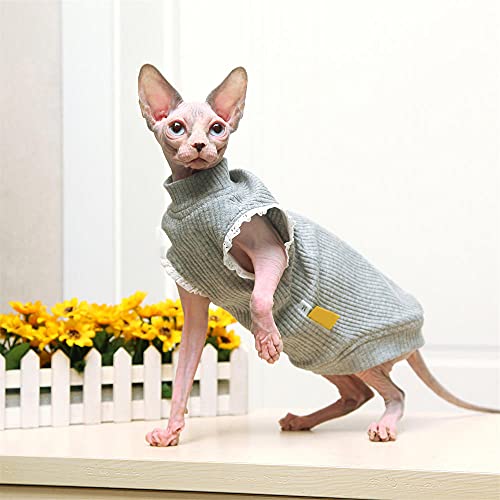 TENGTUD Haarnesskatze Kleidung, Sphynx/Devon Katze Stricken Graue Weste-XXL. von TENGTUD