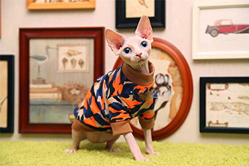 TENGTUD Hairless Cat Kleidung, Sphynx/Devon Cat Herbst und Winter Camouflage Shirt-XL von TENGTUD