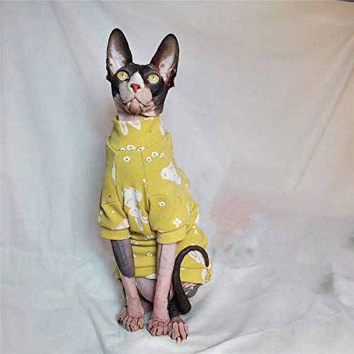 TENGTUD Hairless Cat Kleidung für Sphynx Cat, Winter verdicken Cartoon Print Cat Kleidung-XL_Gelb von TENGTUD