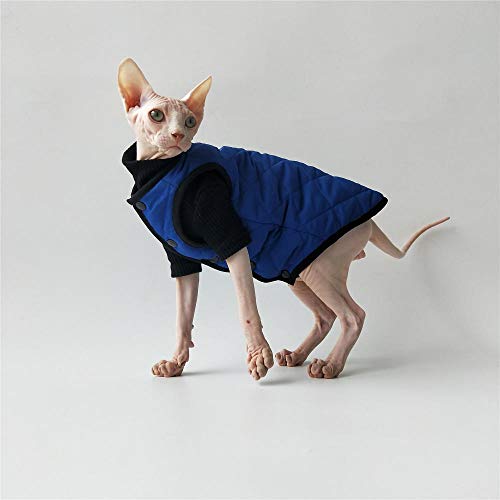 TENGTUD Katzenkleid für Sphynx-Katze, Herbst und Winter, zweibeinig, Rollkragenpullover und Weste, Größe M, Schwarz + Blau von TENGTUD