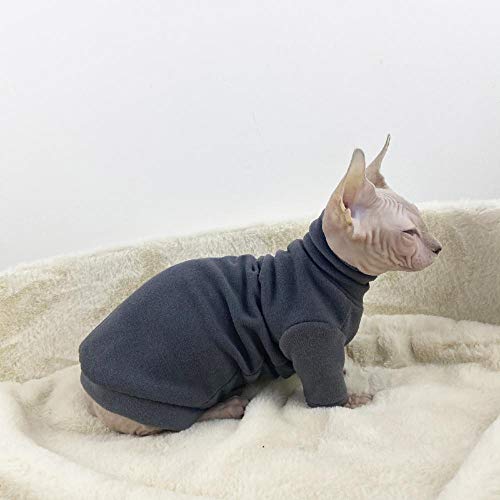 TENGTUD Katzenkleidung für Sphynx Hairless Cat, Herbst und Winter Soft and Warm Base Shirt-M_Grau (zweibeiniger hoher Kragen) von TENGTUD