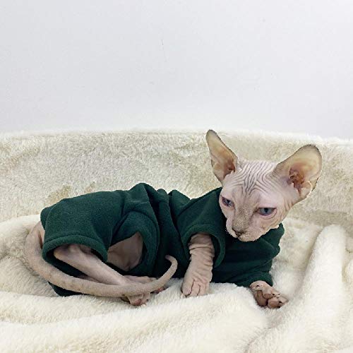 TENGTUD Katzenkleidung für Sphynx Hairless Cat, Herbst und Winter Soft and Warm Base Shirt-S_Grün (Vier Fuß niedriger Kragen) von TENGTUD