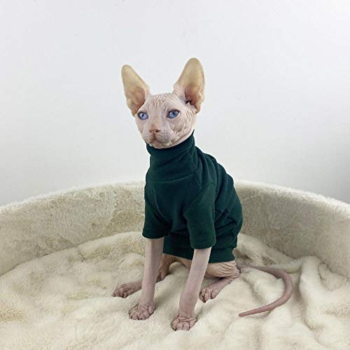 TENGTUD Katzenkleidung für Sphynx Hairless Cat, Herbst und Winter Soft and Warm Base Shirt-XL_Grün (zweibeiniger hoher Kragen) von TENGTUD