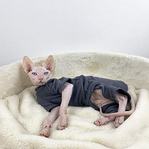 TENGTUD Katzenkleidung für Sphynx Hairless Cat, Herbst und Winter Soft and Warm Base Shirt-XS_Grau (Vier Fuß niedriger Kragen) von TENGTUD