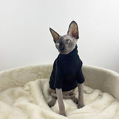 TENGTUD Katzenkleidung für Sphynx Hairless Cat, Herbst und Winter Soft and Warm Base Shirt-XXL_Schwarz (zweibeiniger hoher Kragen) von TENGTUD