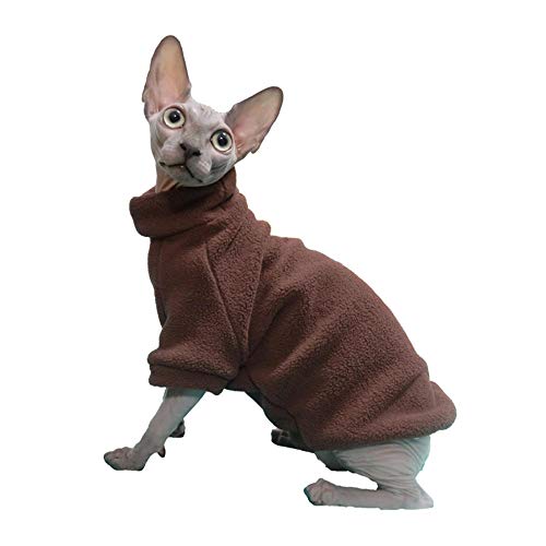 TENGTUD Sphynx Katze Haarlose Katzenkleidung, Plüsch Braune Winter Haustierkleidung-M von TENGTUD