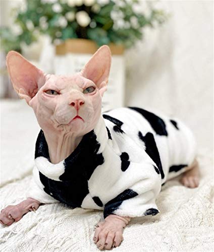 TENGTUD Sphynx Katze Haarlose Katzenkleidung, Plüsch Schwarz und Weiß Winter Haustier Kleidung-S von TENGTUD