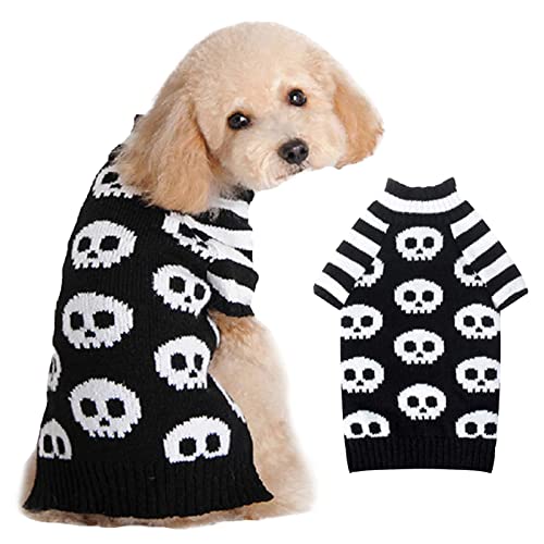 TENGZHI Hund Halloween Pullover Haustier Halloween Schädel Kostüme Niedliche Katze Outfit XSmall Welpen Kleidung Strick Hund Pullover für Kleine Mittlere Hunde Mädchen Junge XS von TENGZHI