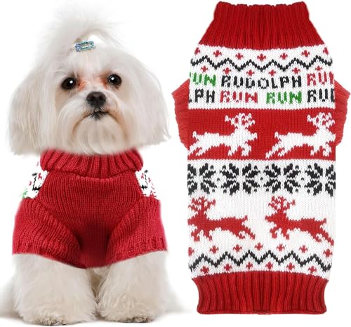 TENGZHI Hundepullover, Weihnachtsoutfits, Kostüm, Welpen, Katze, Winter, warm, Strickwaren, Pullover, Sweatshirt, Haustierkleidung (Rentier, Größe XL) von TENGZHI