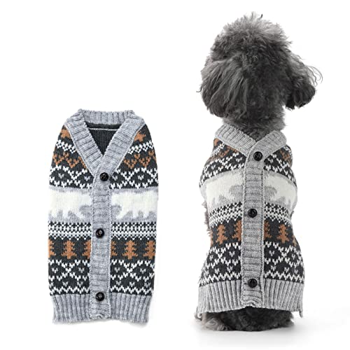 TENGZHI Warme Hunde-Cardigan Welpe Strickpullover Weste Weiche Katze Kleidung Eisbär Gedruckt Urlaub Haustier Pullover Doggy Sweater für kleine mittelgroße Hunde von TENGZHI