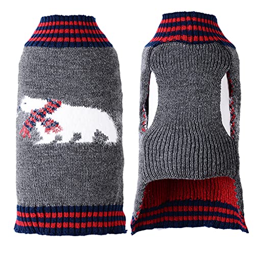 TENGZHI Weihnachtspullover für Haustiere, bestickt, Rentier, Elfe, Clown mit Rollkragen, für kleine und mittelgroße Hunde, Strickware, Winterkostüm für Welpen, Weihnachtskleidung (XL, grauer Bär) von TENGZHI