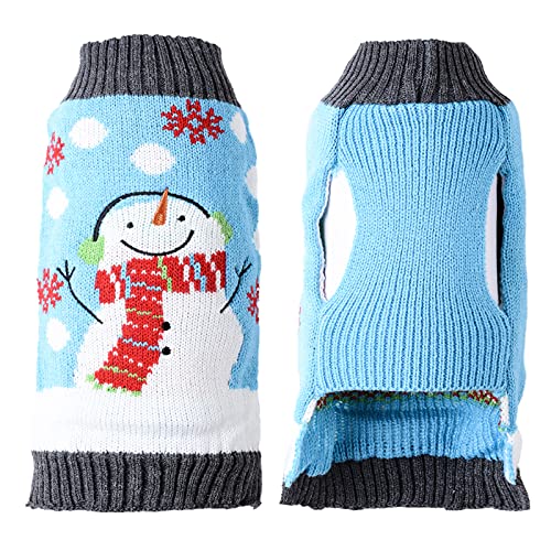 TENGZHI Weihnachtspullover für Hunde, bestickt, Rentier, Elfe, Clown mit Rollkragen, für kleine, mittelgroße und große Hunde, Strickware, Winterwelpen, Katzen, Größe XS, blauer Schneemann von TENGZHI