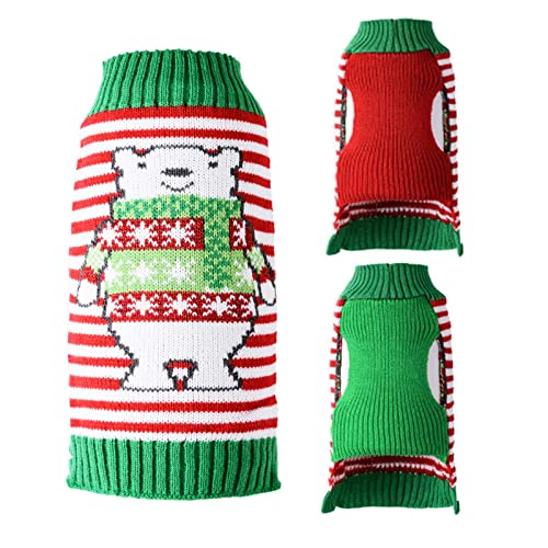 TENGZHI Weihnachtspullover für Hunde, bestickt, Rentier, Elfe, Clown mit Rollkragen, für kleine, mittelgroße und große Hunde, Strickware, Winterwelpen, Katzen, Kostüm (X-Small, gestreifter Bär) von TENGZHI