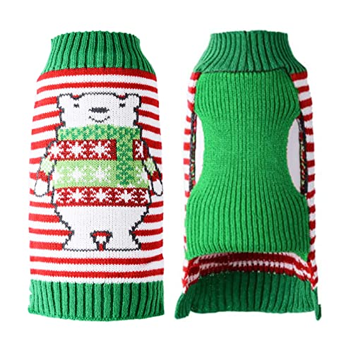 TENGZHI Weihnachtspullover für Hunde, bestickt, Rentier, Elfe, Clown mit Rollkragen, für kleine, mittelgroße und große Hunde, Strickware, Winterwelpen, Weihnachts-Kleidung (Medium, gestreifter Bär) von TENGZHI