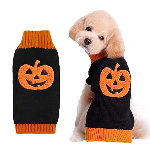 Tengzhi Haustier Hund Halloween Kürbis Pullover Jacke Kleidung Ugly Sweater Halloween Kostüm für Hunde und Katzen (XL, Schwarz + Orange) von TENGZHI