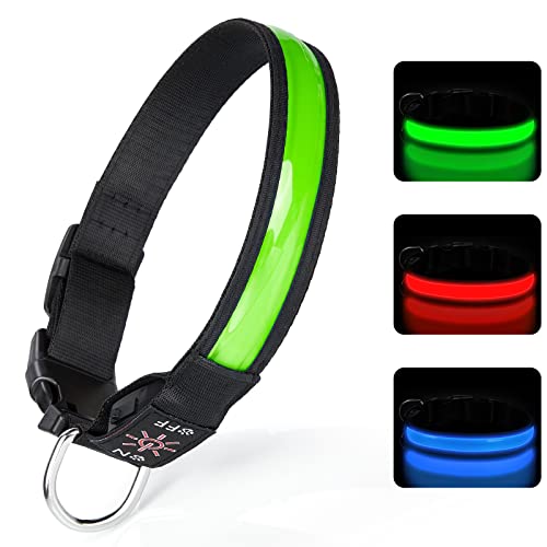 TENXSNUG Leuchthalsband Hund USB Aufladbar, Einstellbares LED Hundehalsband Leuchtend mit 3 Leuchtmodi für Kleine, Mittlere und Große Hunde, die Nachts Sicher Spazieren Gehen - Grün - L von TENXSNUG