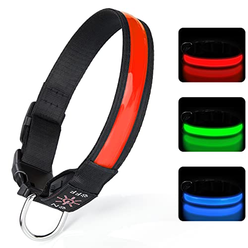 TENXSNUG Leuchthalsband Hund USB Aufladbar, Einstellbares LED Hundehalsband Leuchtend mit 3 Leuchtmodi für Kleine, Mittlere und Große Hunde, die Nachts Sicher Spazieren Gehen - Rot - L von TENXSNUG