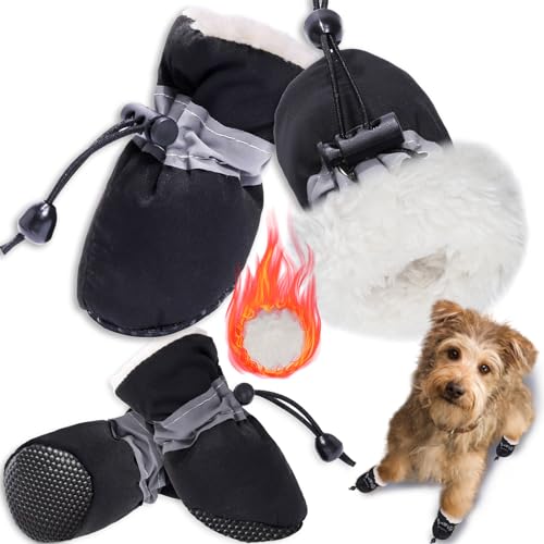 TEOZZO Hundeschuhe für kleine und mittelgroße Hunde, Pfotenschutz, Winterstiefel, warme Schneestiefel für Welpen, 4 Stück von TEOZZO