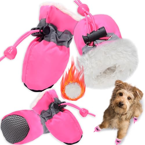 TEOZZO Hundeschuhe für kleine und mittelgroße Hunde, Pfotenschutz, Winterstiefel, warme Schneestiefel für Welpen, 4 Stück von TEOZZO