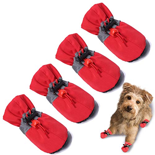 TEOZZO Hundestiefel, Pfotenschutz, rutschfeste Winter-Hundeschuhe mit reflektierenden Riemen für kleine, mittelgroße Hunde, 4 Stück von TEOZZO