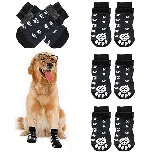 4 Paar Anti-Rutsch Socken für Hunde, einstellbare Indoor-Hundegriff-Socken mit Riemen, Haftsocken Pfotenschutz für Drinnen, Hundesocken Anti Rutsch, Hundesocken für Hunde im Innenbereich im Freien (L) von TERJBG