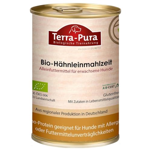 Terra-PURA Hundefutter Bio-Hähnleinmahlzeit 400g – Premium Nassfutter für Hunde - Hähnchenfleisch &- Innereien aus rein biologischer Erzeugung, Keine Zusätze - Tiernahrung für Hunde von TERRA-PURA Tiernahrung