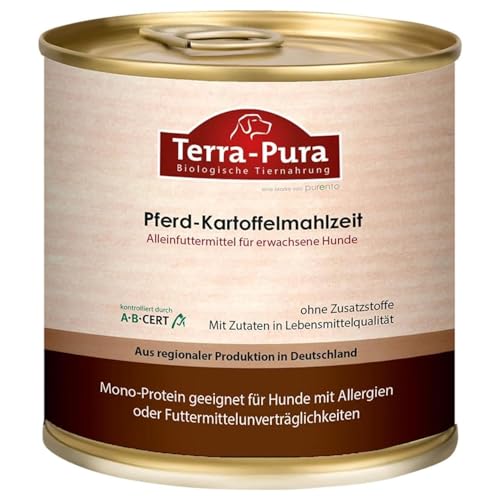 Terra-PURA Hundefutter Pferd-Kartoffelmahlzeit 800g – Premium Nassfutter für empfindliche Hunde, glutenfrei – 55% Pferdefleisch, ohne Getreide, für Allergiker geeignet - Tiernahrung für Hunde von TERRA-PURA Tiernahrung