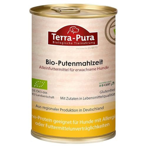 TERRA-PURA Hundefutter nass Bio-Putenmahlzeit 400g – Premium Nassfutter für Erwachsene Hunde, glutenfrei, ohne Weizen, für Allergiker geeignet - Tiernahrung für Hunde von TERRA-PURA Tiernahrung