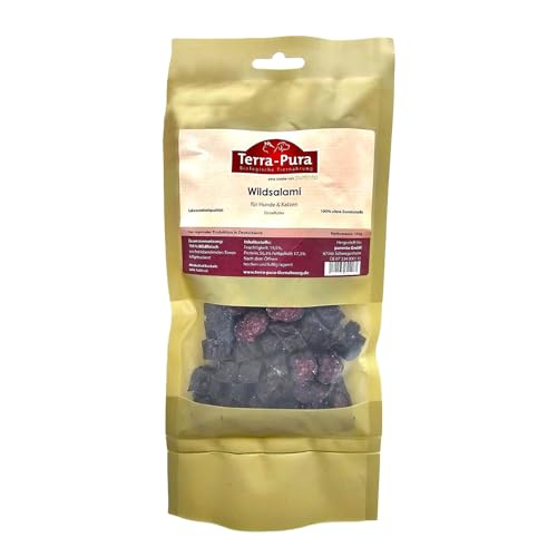 Terra-PURA Hunde & Katzenfutter Wildsalami in Scheiben 100g – Premium Hundefutter aus reinem Wildfleisch, leicht gesalzen & schonend luftgetrocknet – Trockenfutter für Hunde & Katzen von TERRA-PURA Tiernahrung